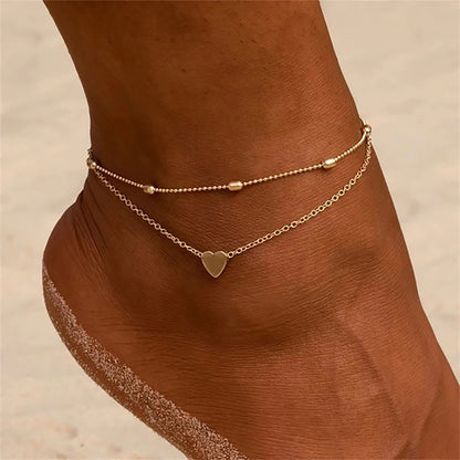 Heart Shape Double-Layered Anklet - Drazelle Store