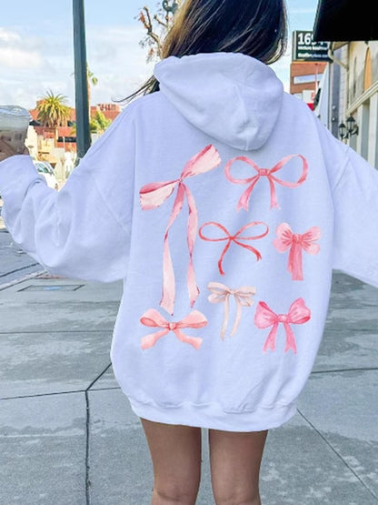 Bow Print Long Sleeve Hoodie - Drazelle Store