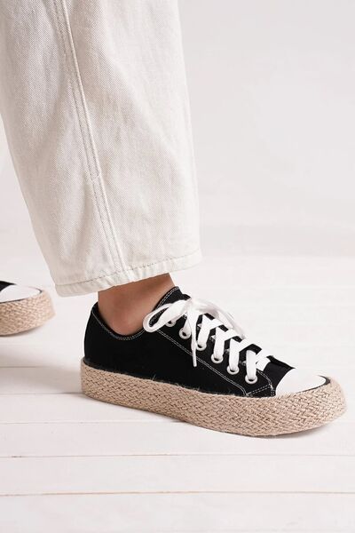 Beast Fashion Lace Up Woven Espadrille Sole Sneakers - Drazelle Store