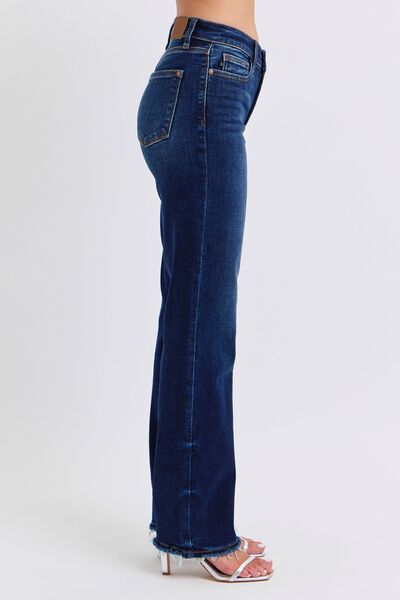 Judy Blue Full Size Raw Hem Straight Leg Jeans - Drazelle Store