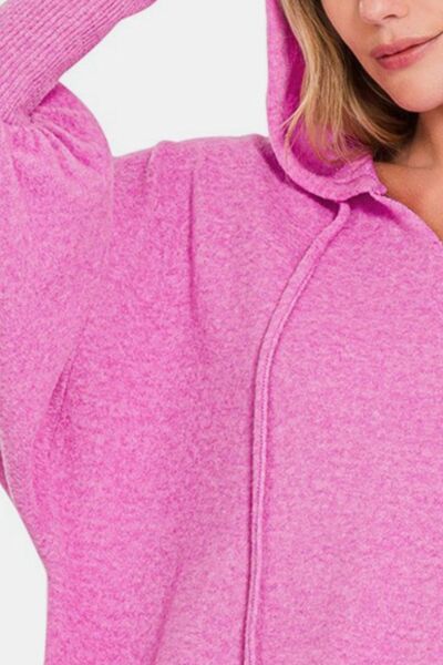 Zenana Brushed Hacci Drop Shoulder Cropped Hoodie - Drazelle Store