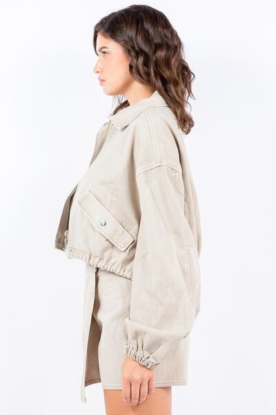 American Bazi Drawstring Waist Crop Jacket - Drazelle Store