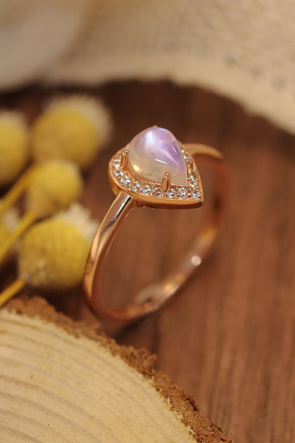 Moonstone Teardrop 925 Sterling Silver Halo Ring - Drazelle Store