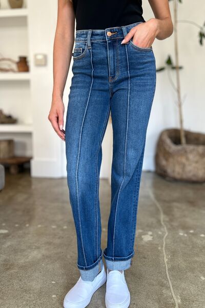 Judy Blue Full Size High Waist Front Seam Detail Straight Jeans - Drazelle Store