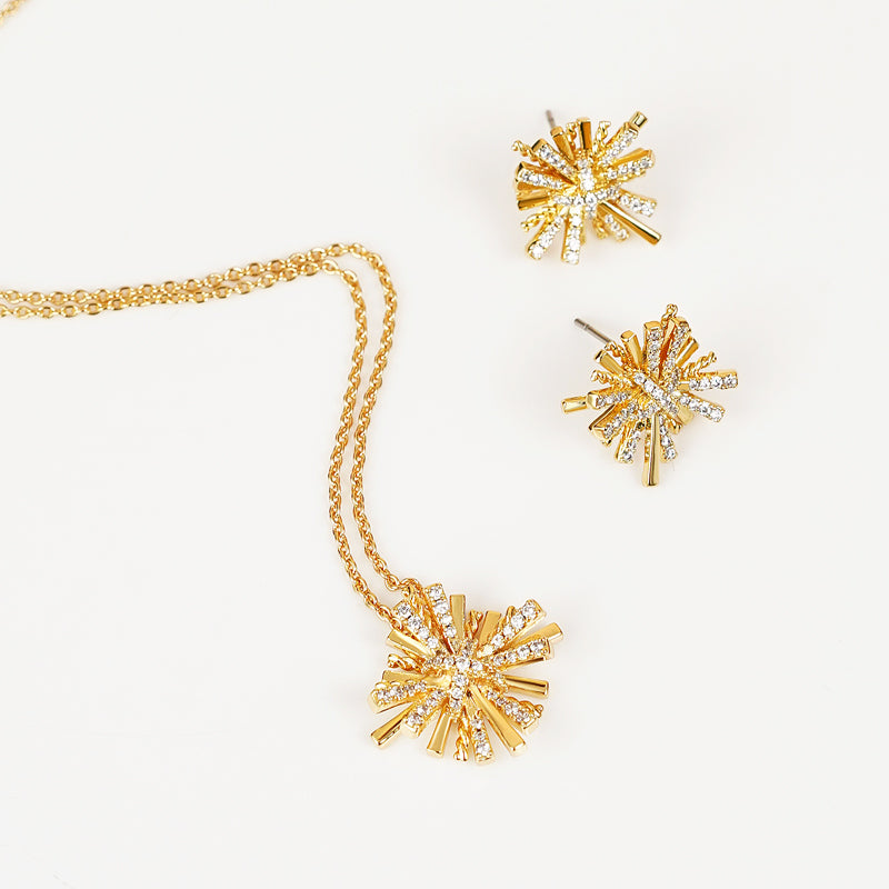 Starburst Gold-Plated Earrings and Necklace Set - Drazelle Store