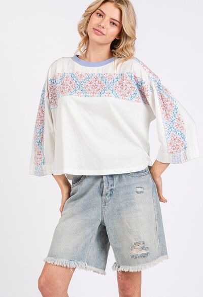 SAGE+FIG Patchwork Breeze Contrast Oversized T-Shirt - Drazelle Store