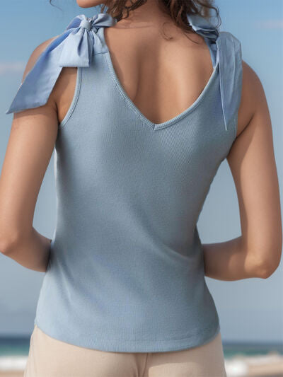 V-Neck Tie Shoulder Tank - Drazelle Store