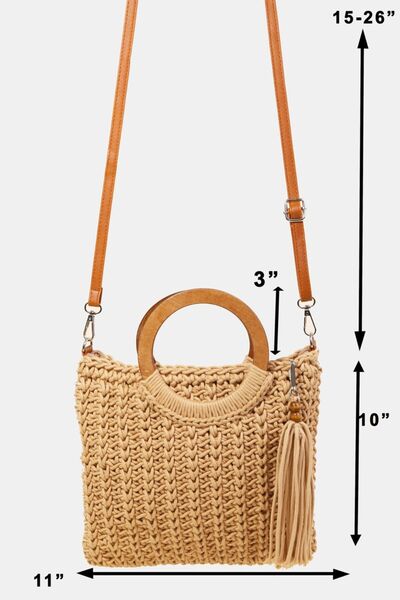 Fame Crochet Knit Convertible Tote Bag with Tassel - Drazelle Store