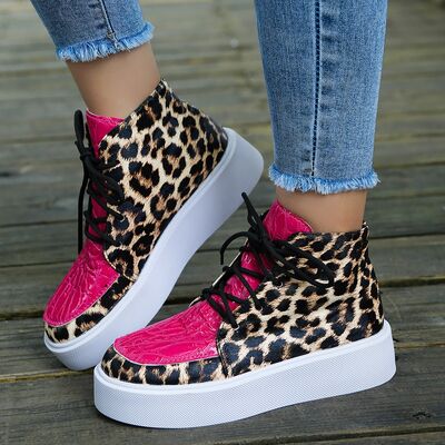 PU Leather Leopard Platform Sneakers - Drazelle Store