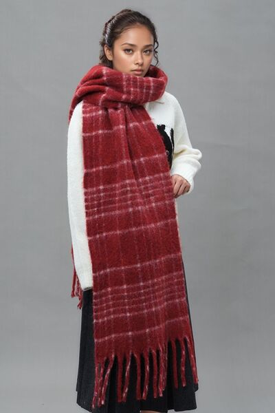 Fringe Plaid Thermal Scarf - Drazelle Store