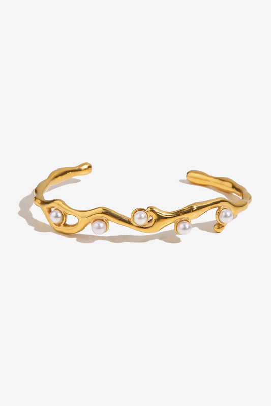 Inlaid Synthetic Pearl Open Bracelet - Drazelle Store