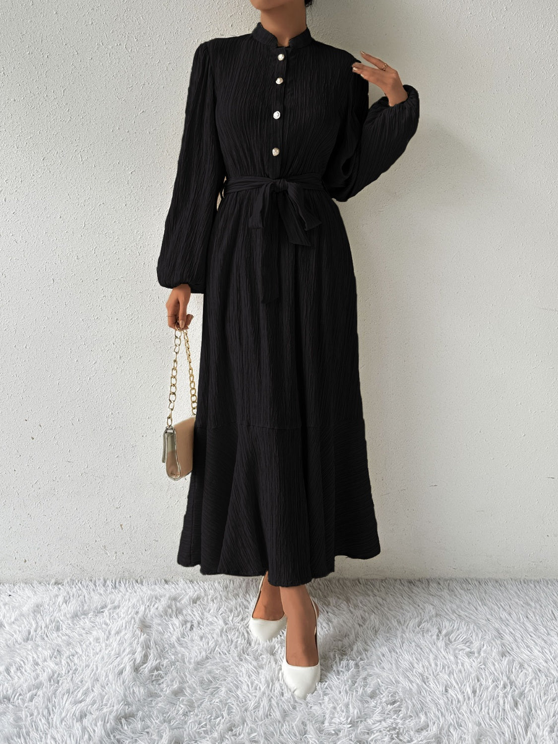 Honey Tie Waist Long Sleeve Dress - Drazelle Store