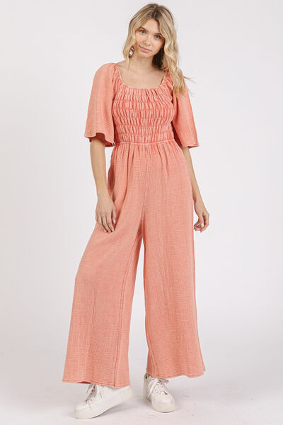 Mittoshop Mineral Wash Gauze Wide Leg Jumpsuit - Drazelle Store