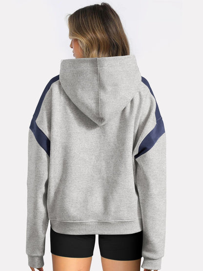 Contrast Dropped Shoulder Long Sleeve Hoodie - Drazelle Store