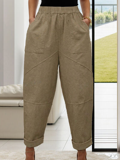 Elastic Waist Pants with Pockets - Drazelle Store