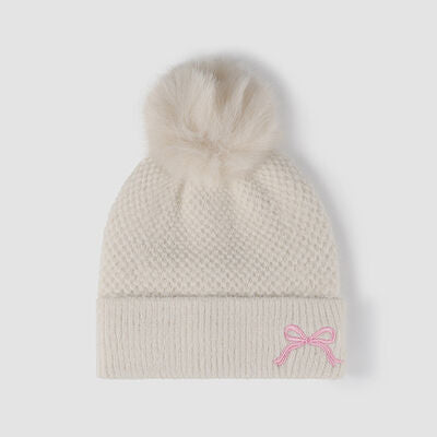 Thermal Bow Knit Hat with Pompom - Drazelle Store