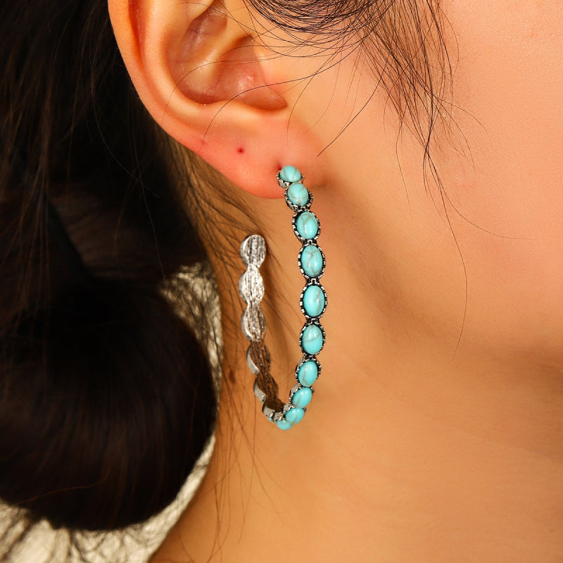 Artificial Turquoise C-Hoop Earrings-Drazelle Store