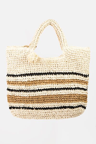 Fame Striped Straw Braided Tote Bag - Drazelle Store