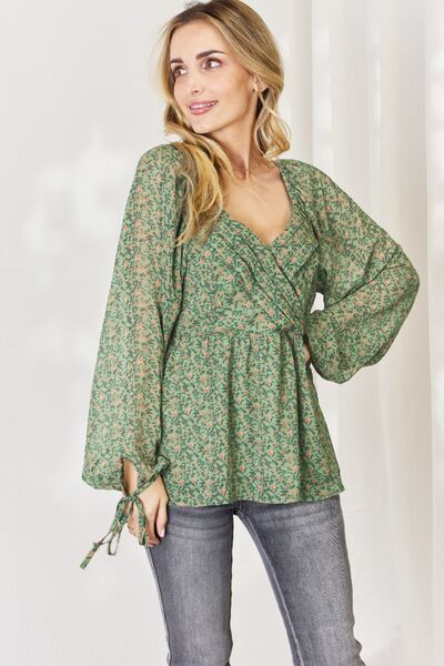 HEYSON Full Size Floral Surplice Peplum Blouse - Drazelle Store