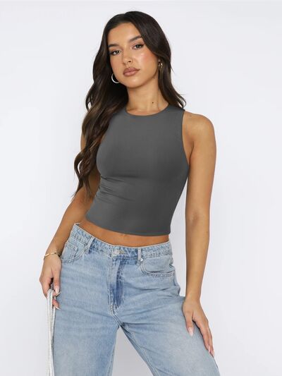 Round Neck Cropped Tank - Drazelle Store