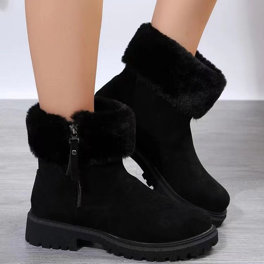 Suede Faux Fur Boots with Side Zipper - Drazelle Store