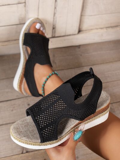 Open Toe Woven Wedge Sandals - Drazelle Store 