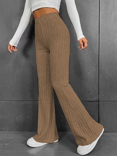 Ribbed High Waist Bootcut Pants - Drazelle Store