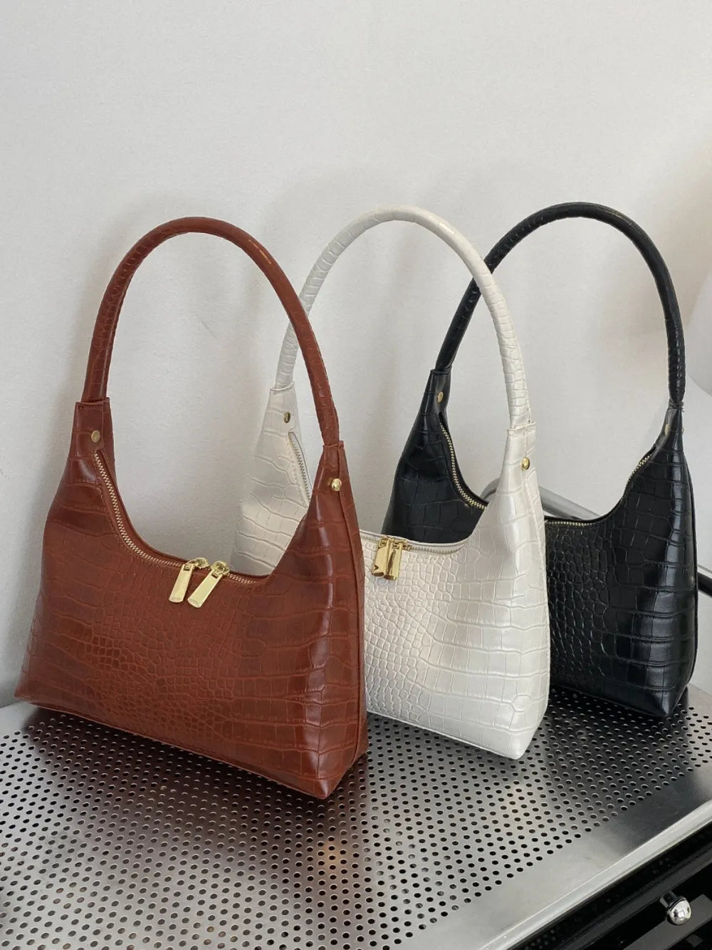 Crocodile Grain Shoulder Bag -Drazelle Store