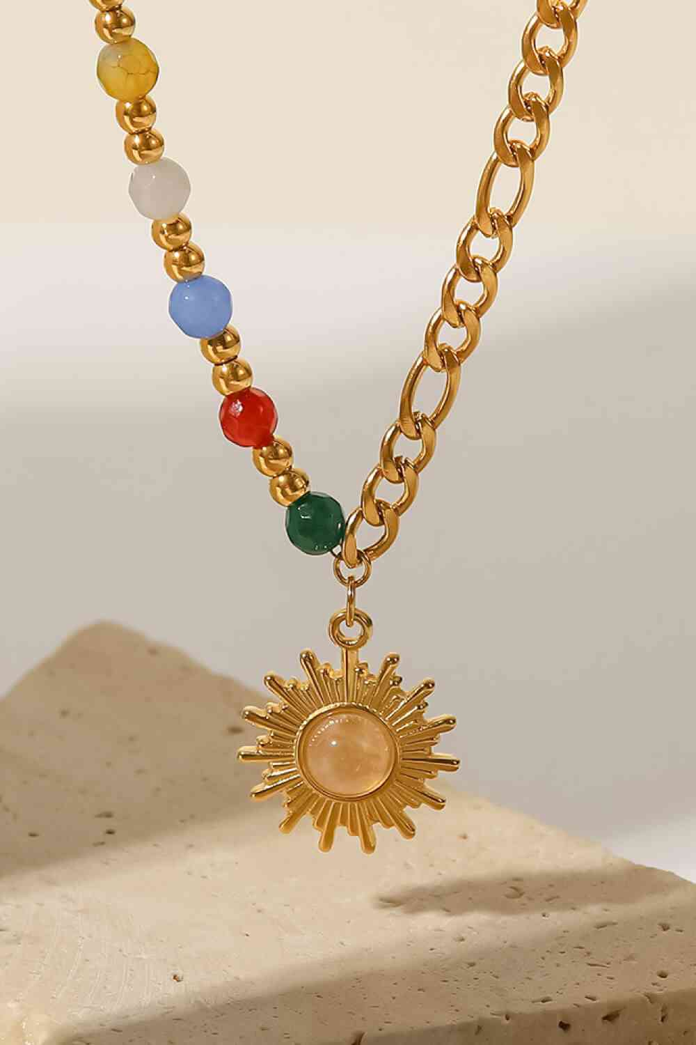 Opal Sun Shape Pendant Necklace - Drazelle Store