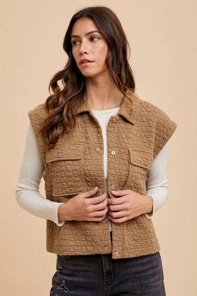 Annie Wear Puzzle Quilted Snap Down Vest Coat - Drazelle Store