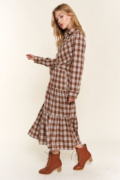 Plaid Tiered Midi Shirt Dress - Drazelle Store