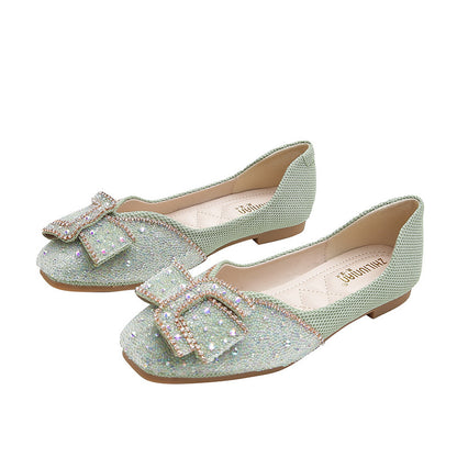 Square Toe Four Seasons Low-cut Rhinestone Pumps - Drazelle Store