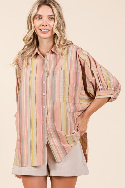 Mittoshop Striped Bubble Sleeve Button Down Shirt - Drazelle Store