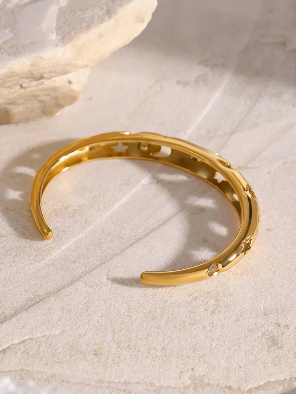 Stainless Steel Inlaid Rhinestone Cutout Bracelet - Drazelle Store