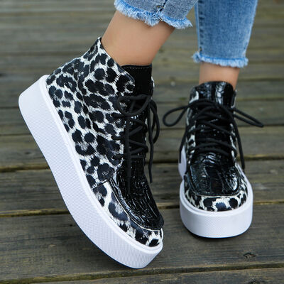 PU Leather Leopard Platform Sneakers - Drazelle Store