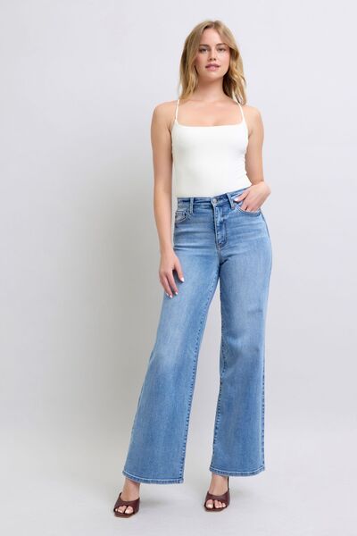 Judy Blue Full Size Wide Leg Jeans with Pockets - Drazelle Store