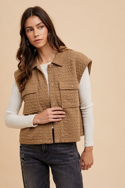 Annie Wear Puzzle Quilted Snap Down Vest Coat - Drazelle Store