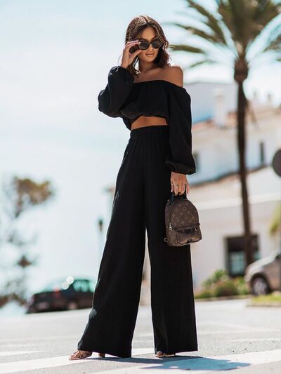 Off Shoulder Long Sleeve Top and Pants Set - Drazelle Store