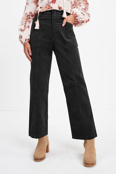 Half Elastic Waist Straight Pants - Drazelle Store