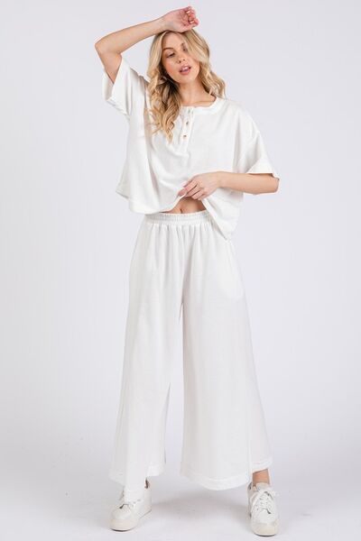 Half Button Half Sleeve Top and Pants Set - Drazelle Store