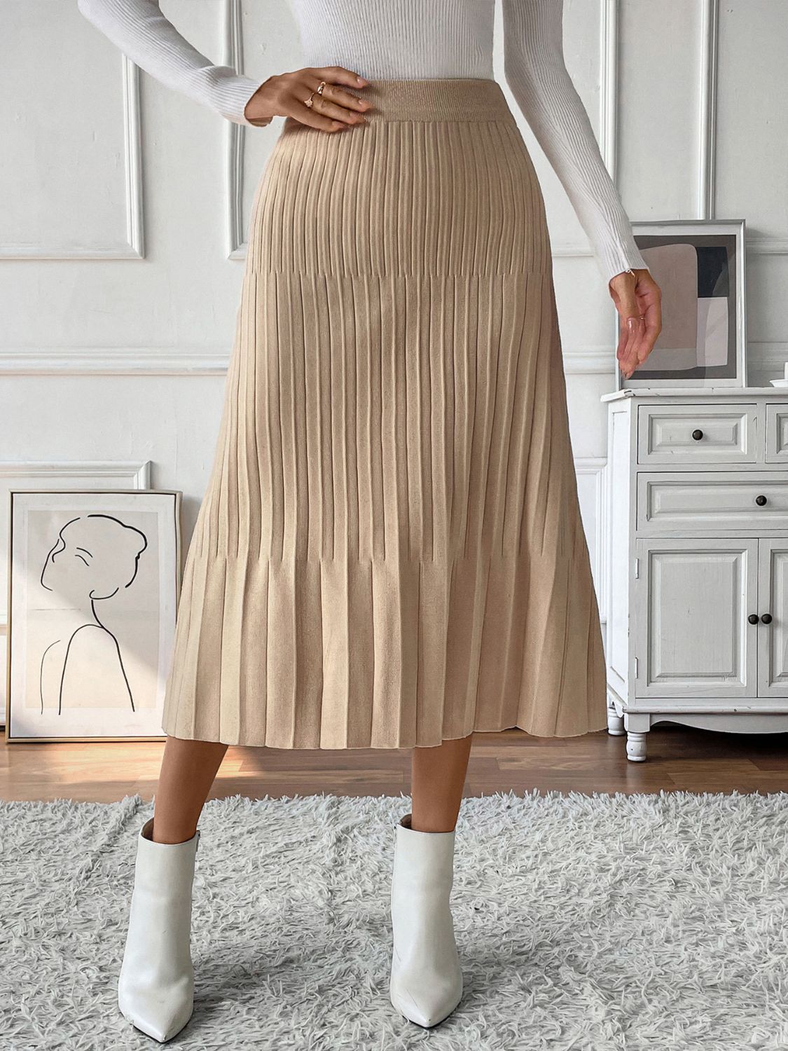 Perfee Pleated Midi Sweater Skirt - Drazelle Store