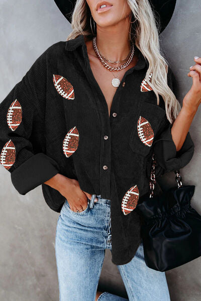 Sequin Football Button Up Long Sleeve Jacket - Drazelle Store