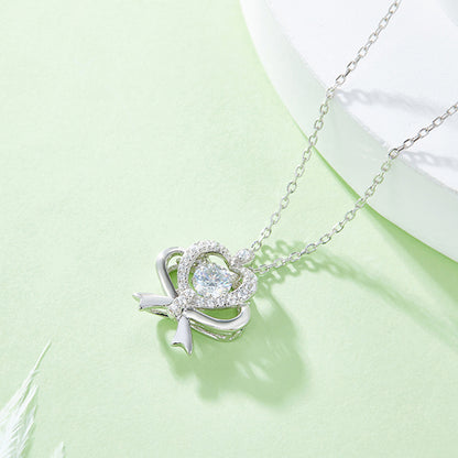 Moissanite 925 Sterling Silver Bow & Heart Necklace - Drazelle Store