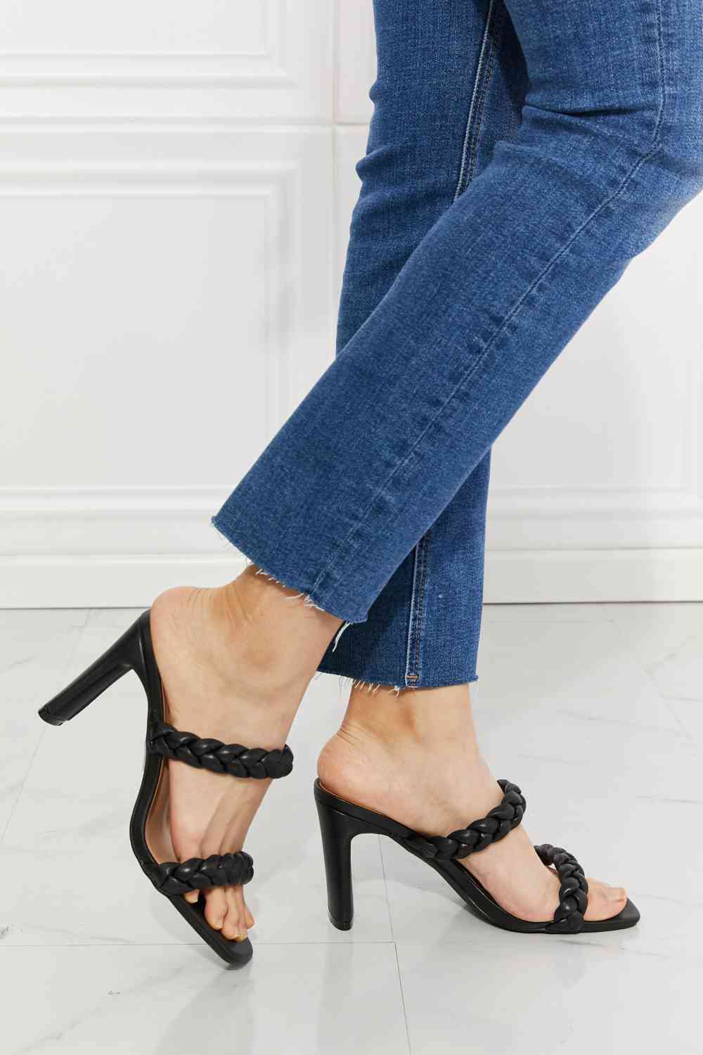 MMShoes In Love Double Braided Block Heel Sandal in Black - Drazelle Store