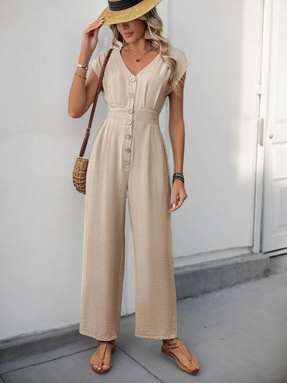 V-Neck Wide Leg Jumpsuit - Drazelle Store