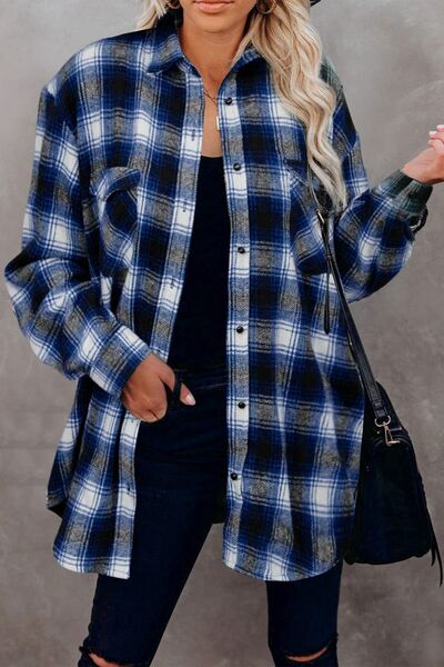 Full Size Plaid Collared Neck Long Sleeve Shirt - Drazelle Store