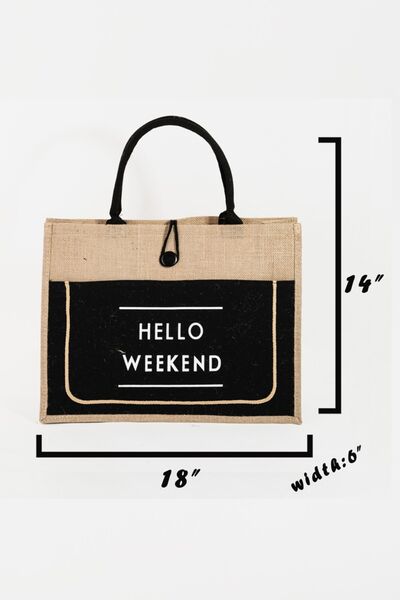 Fame Hello Weekend Burlap Tote Bag - Drazelle Store