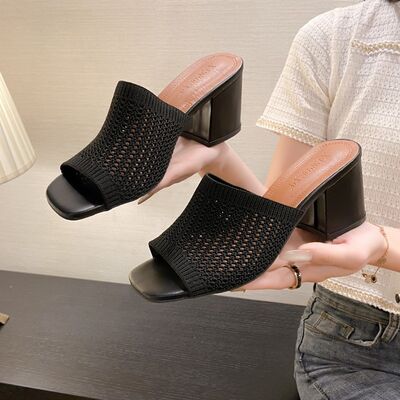 Block Heel Knit Sandals - Drazelle Store