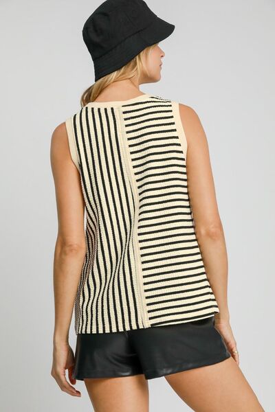 Umgee Round Neck Texture Striped Tank - Drazelle Store