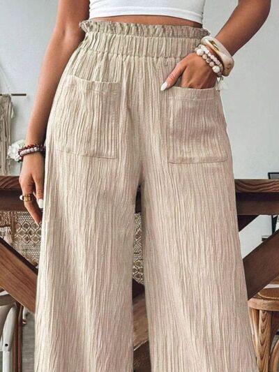 Pocketed Elastic Waist Wide Leg Pants - Drazelle Store